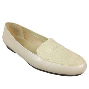 Kim Rogers Ultra Comfort Bone Slip-On Flat Wedge Loafers Sz 8.5M Faux Snake